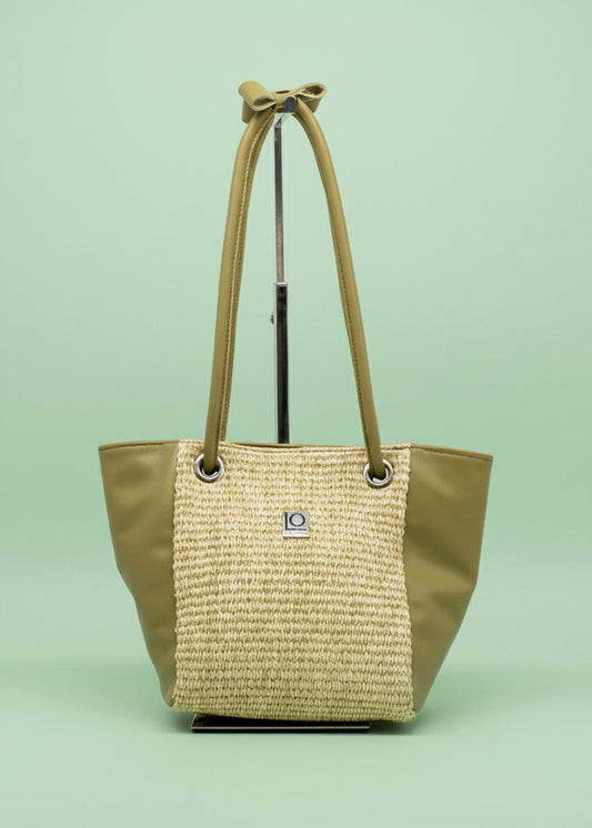 Borsa a secchiello Sofia in pelle e rafia realizzata a mano in Italia - Alo's Bag