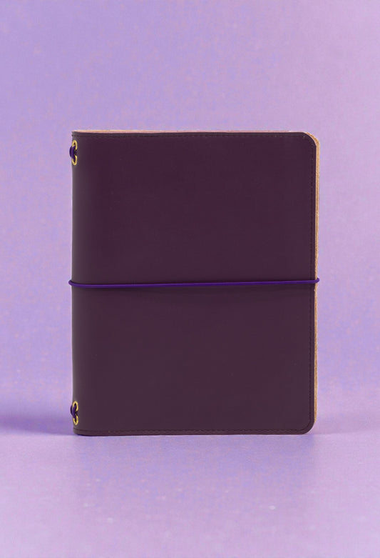 journal Cover A5 Slim in pelle liscia purple viola e interno in crosta scamosciata naturale Alosbag