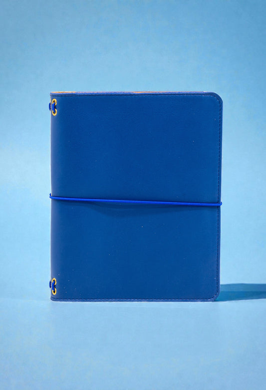 journal cover a5 Slim in pelle liscia blu notte e interno in crosta scamosciata naturale Alosbag