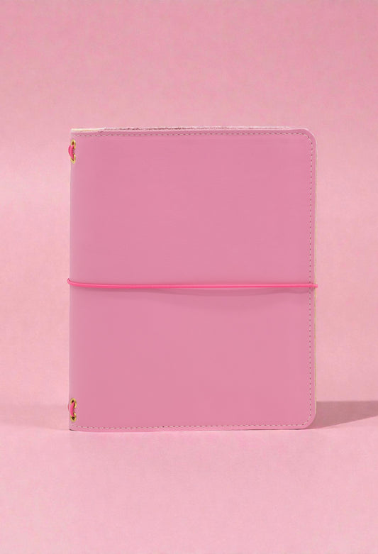 journal cover a5 slim in pelle liscia rosa confetto e interno in crosta scamosciata naturale alosbag