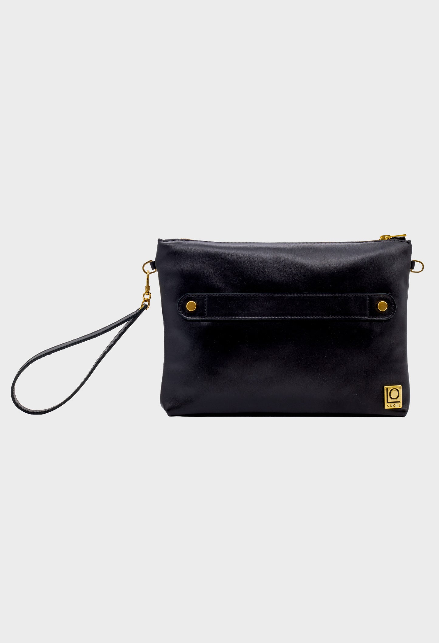 pochette nera artigianale in pelle liscia made in italy borsa a mano con braccialetto