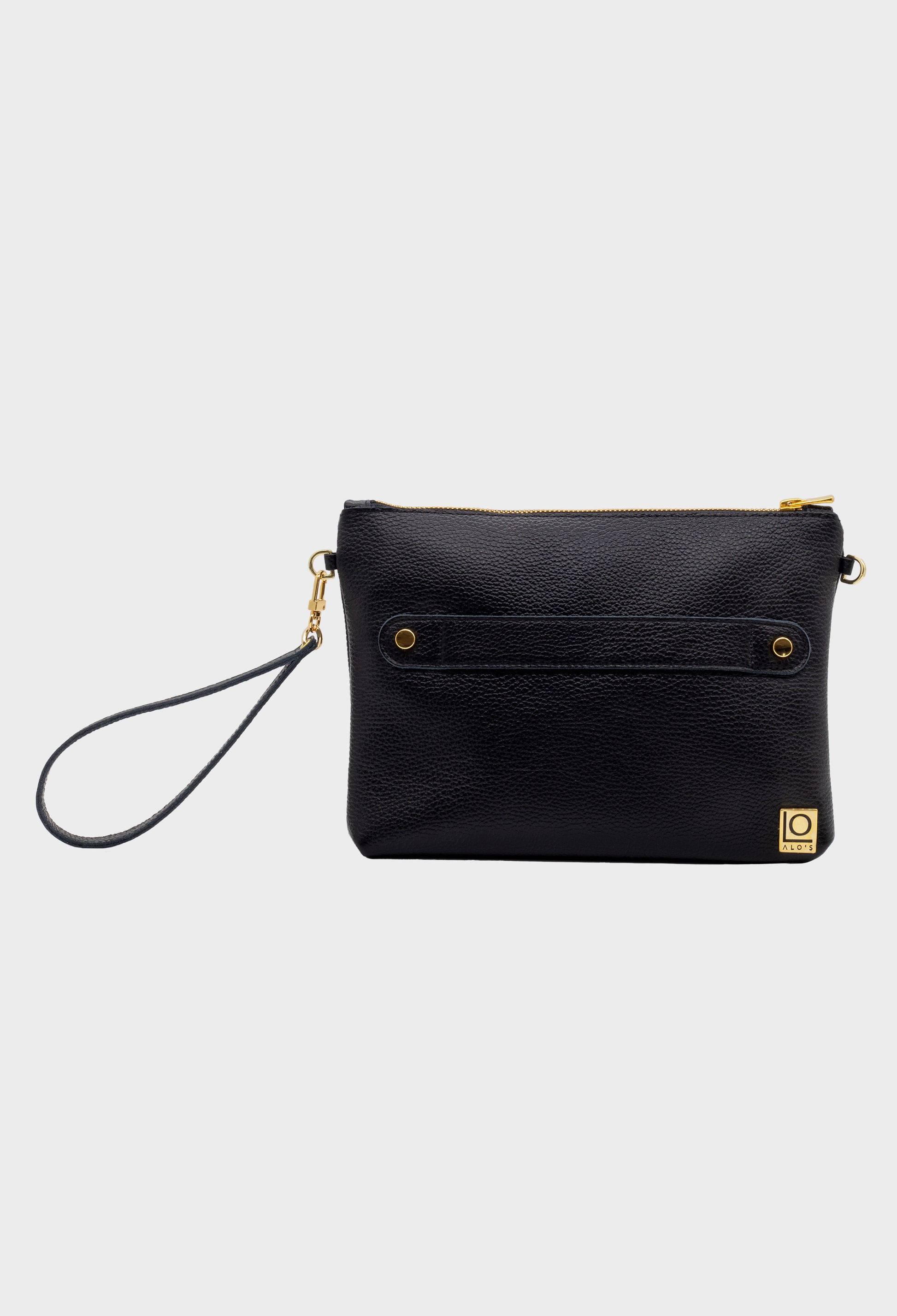 pochette nera artigianale in pelle martellata made in italy con braccialetto
