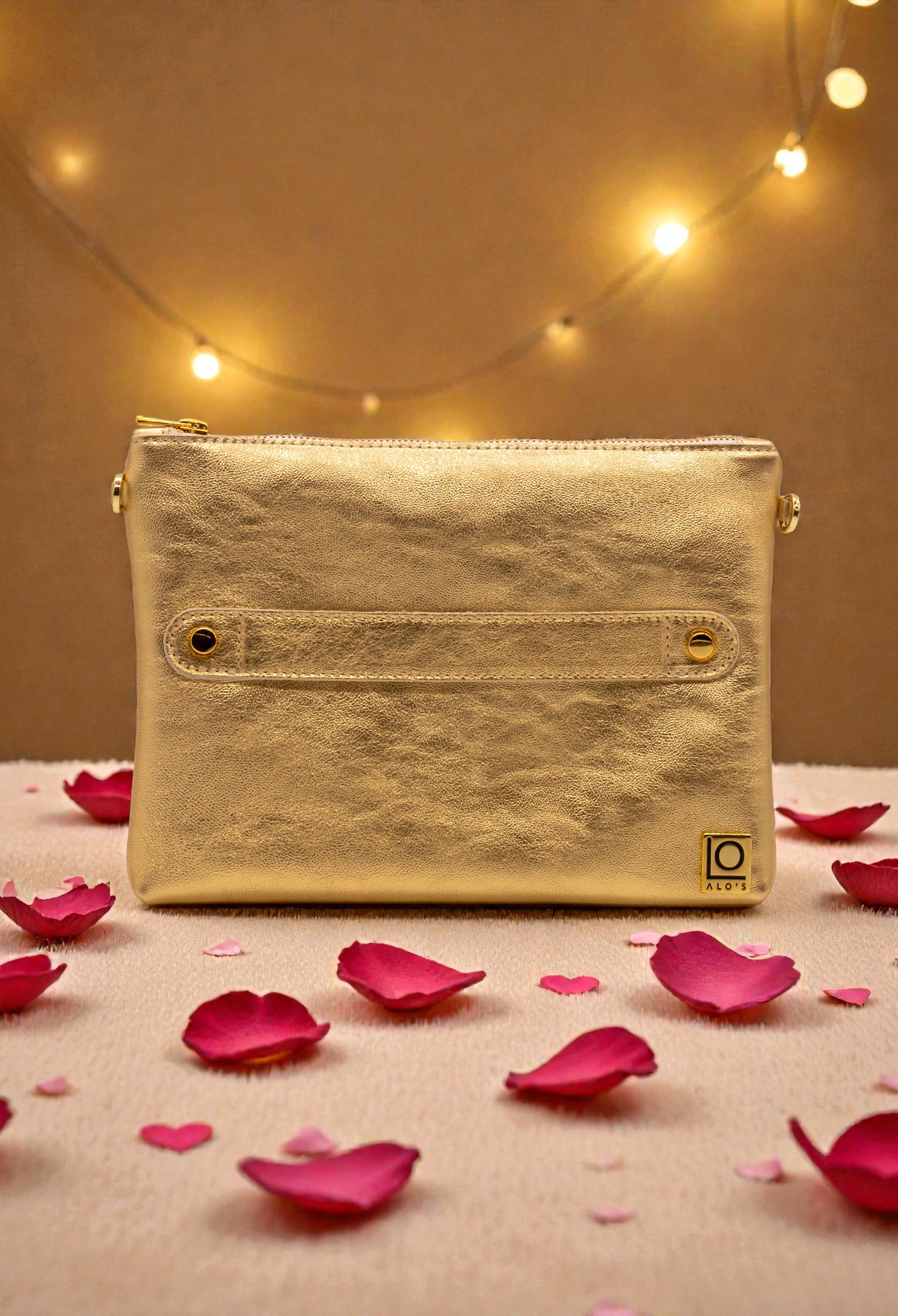 pochette oro artigianale in pelle laminata made in italy