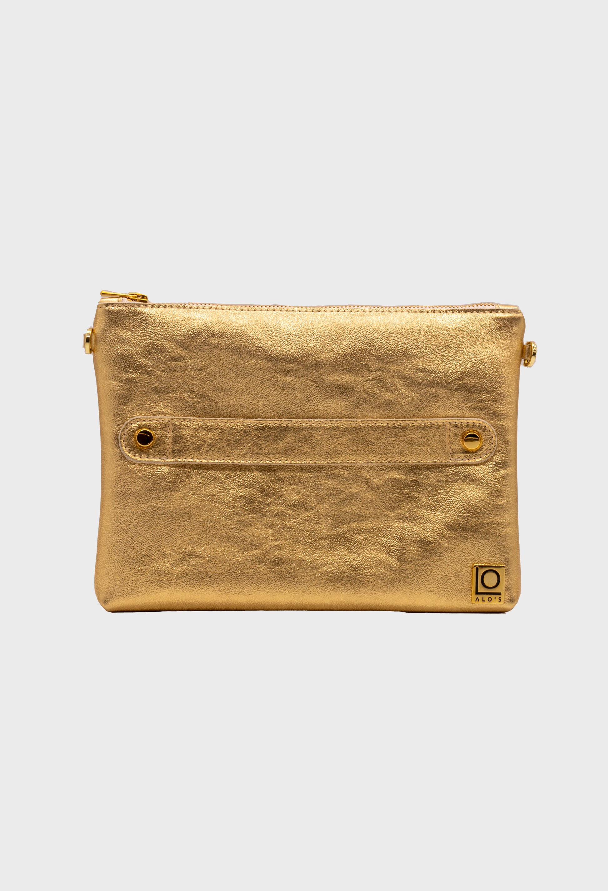 pochette oro artigianale pelle laminata. made in italy borsa a mano
