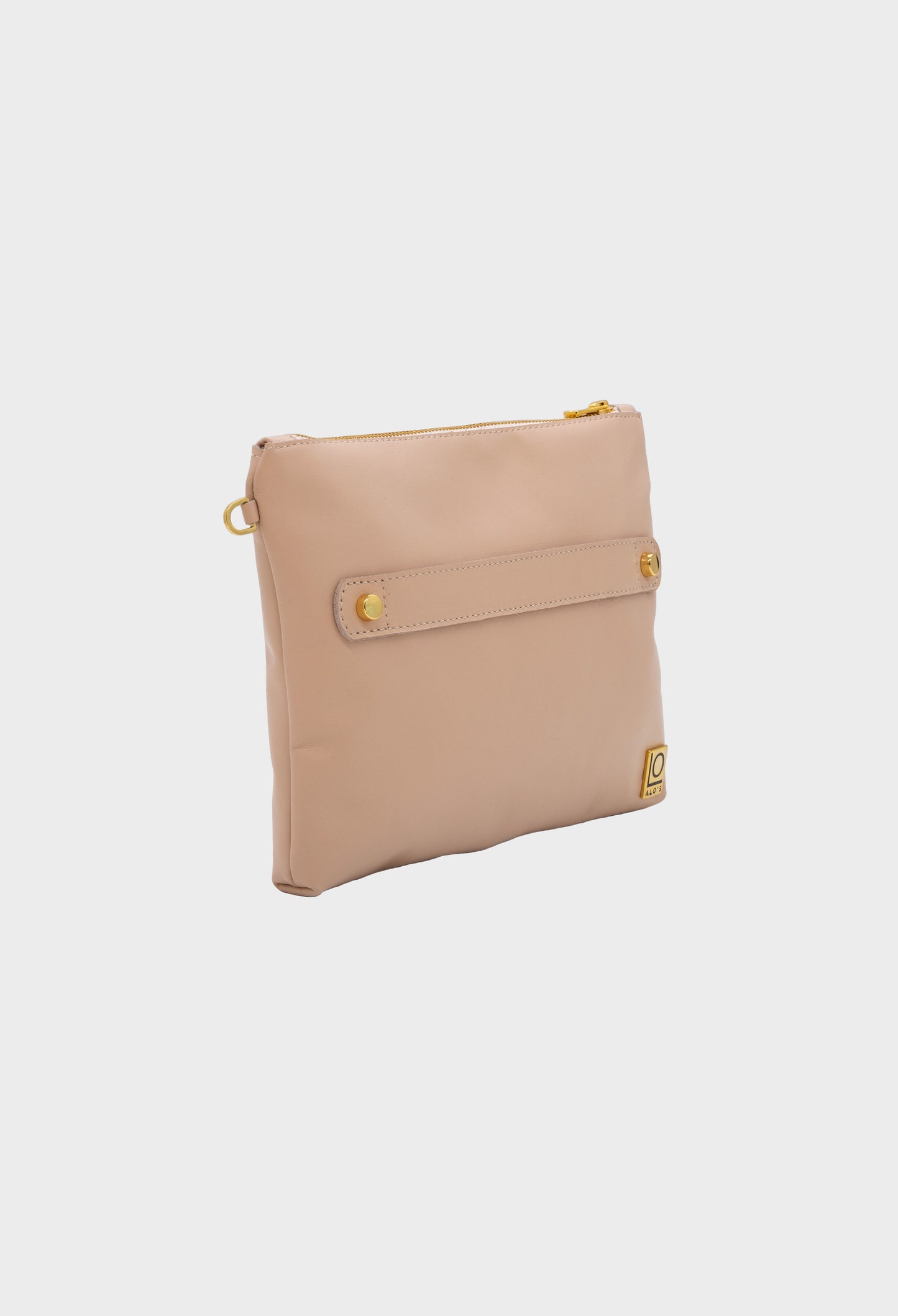 pochette rosa artigianale in pelle color cipria made in italy dettaglio diagonale